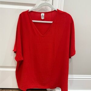 2 Hearts Brand Elegant Red oversized V-Neck Blouse